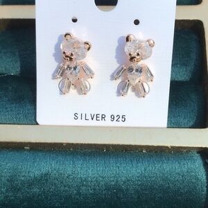 18K gold Vermeil White zircon bear stud earrings